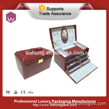 Luxury PU leather jewelry box with drawers (WH-3648)